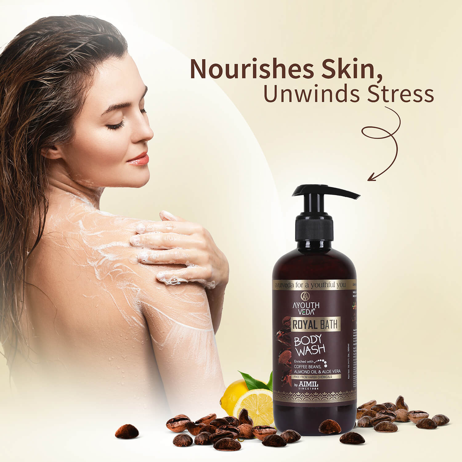 Royal Bath Body Wash with Coffee & Aloe vera 300ml - Ayouthveda
