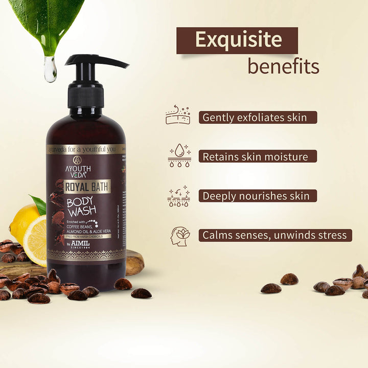 Royal Bath Body Wash with Coffee & Aloe vera 300ml - Ayouthveda