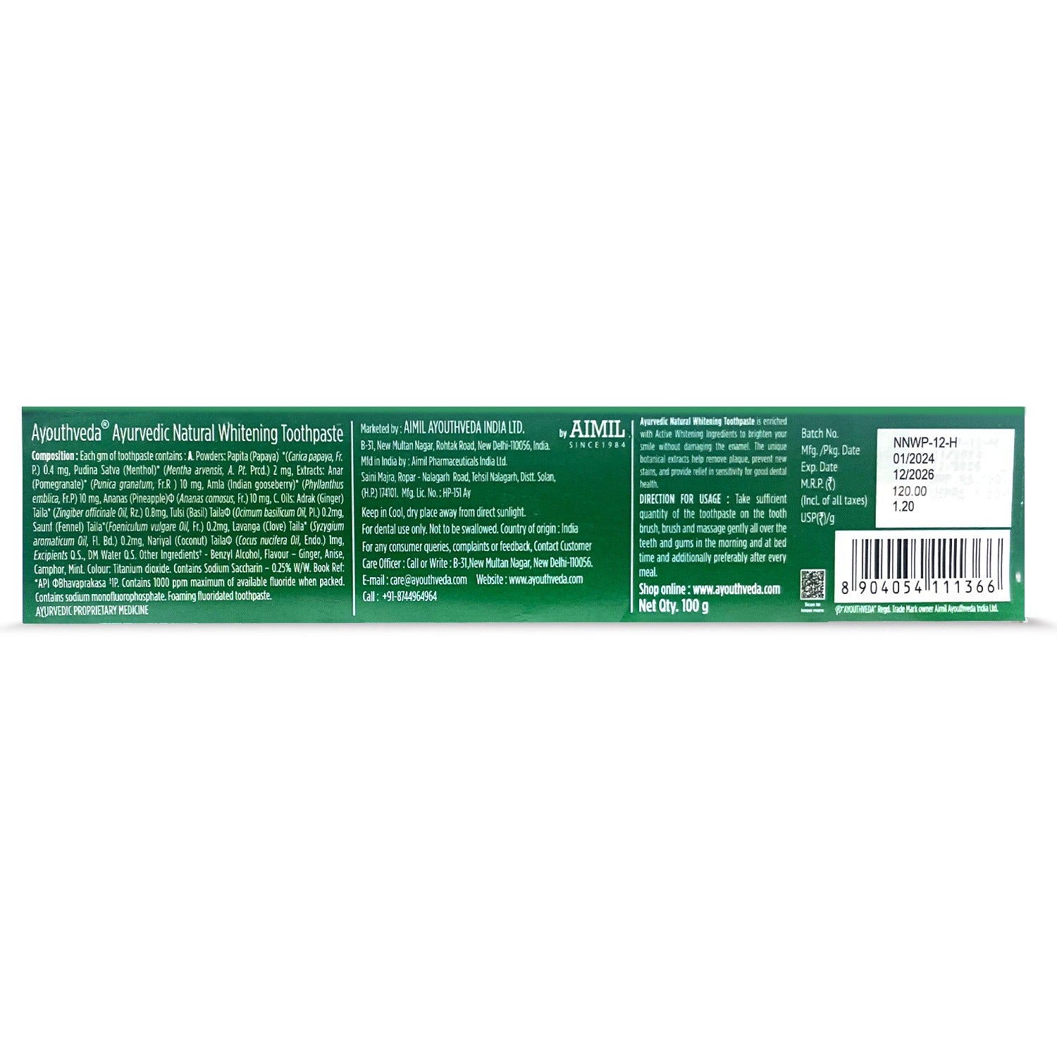 Ayouthveda Natural Whitening Toothpaste Net qty.- 100 g