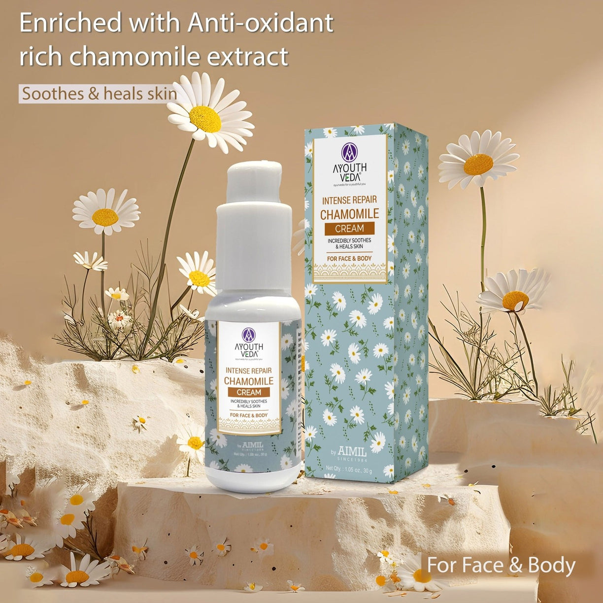 Chamomile Intense Repair Face Cream | With Chamomile & Sunflower Oil | Healing & Soothing Moisturizer for Sensitive & Dry Skin | Natural Face Cream for Men & Women (30g)