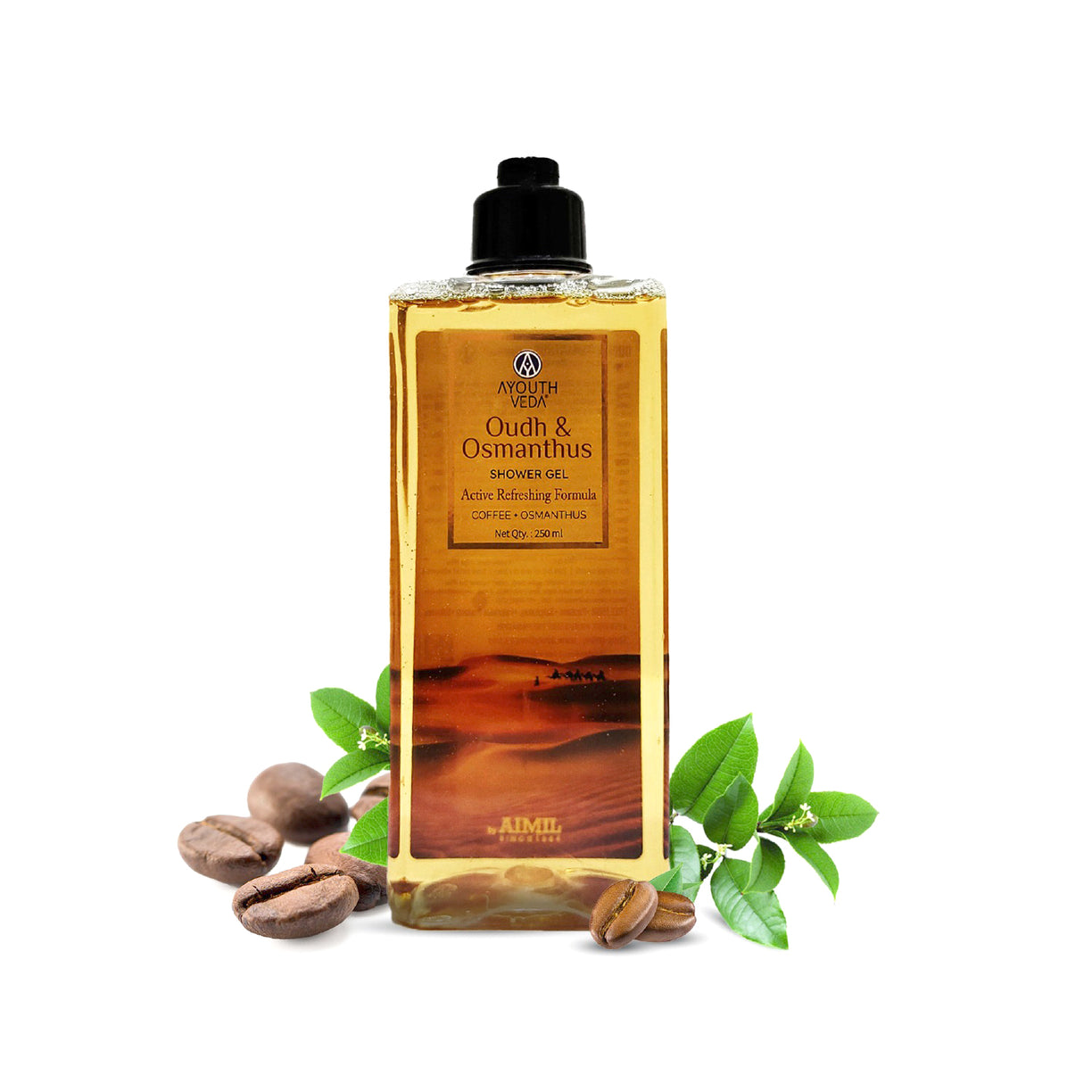 Ayouthveda Oudh & Osmanthus Shower Gel with Coffee | Aromatic Body Wash for Revitalizing & Hydrating Skin | Sulfate-Free Luxury Cleanser for Men & Women | (250 ml)