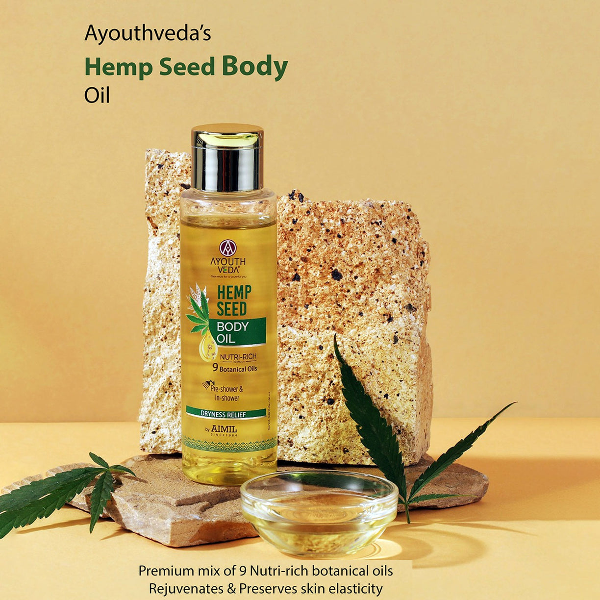 Hemp Seed Body Oil with Nourishing Hemp Extract & 9 Botanical Oils for Deep Hydration, Dryness Relief & Silky-Smooth Skin – Non-Greasy Moisturizing Body Oil – Net Qty: 100 ml(Pre Shower & In Shower)