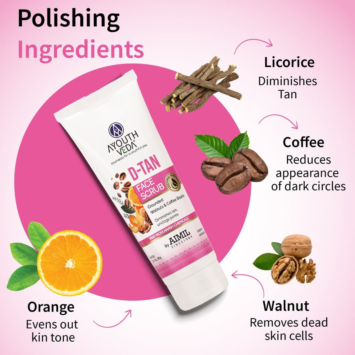 Ayouthveda D-Tan Scrub for Tan Removal, Glowing Skin & Deep Exfoliation | With Papaya, Lemon, Almond & Walnut | Removes Dead Skin Cells, Improves Texture | For All Skin Types | 100g