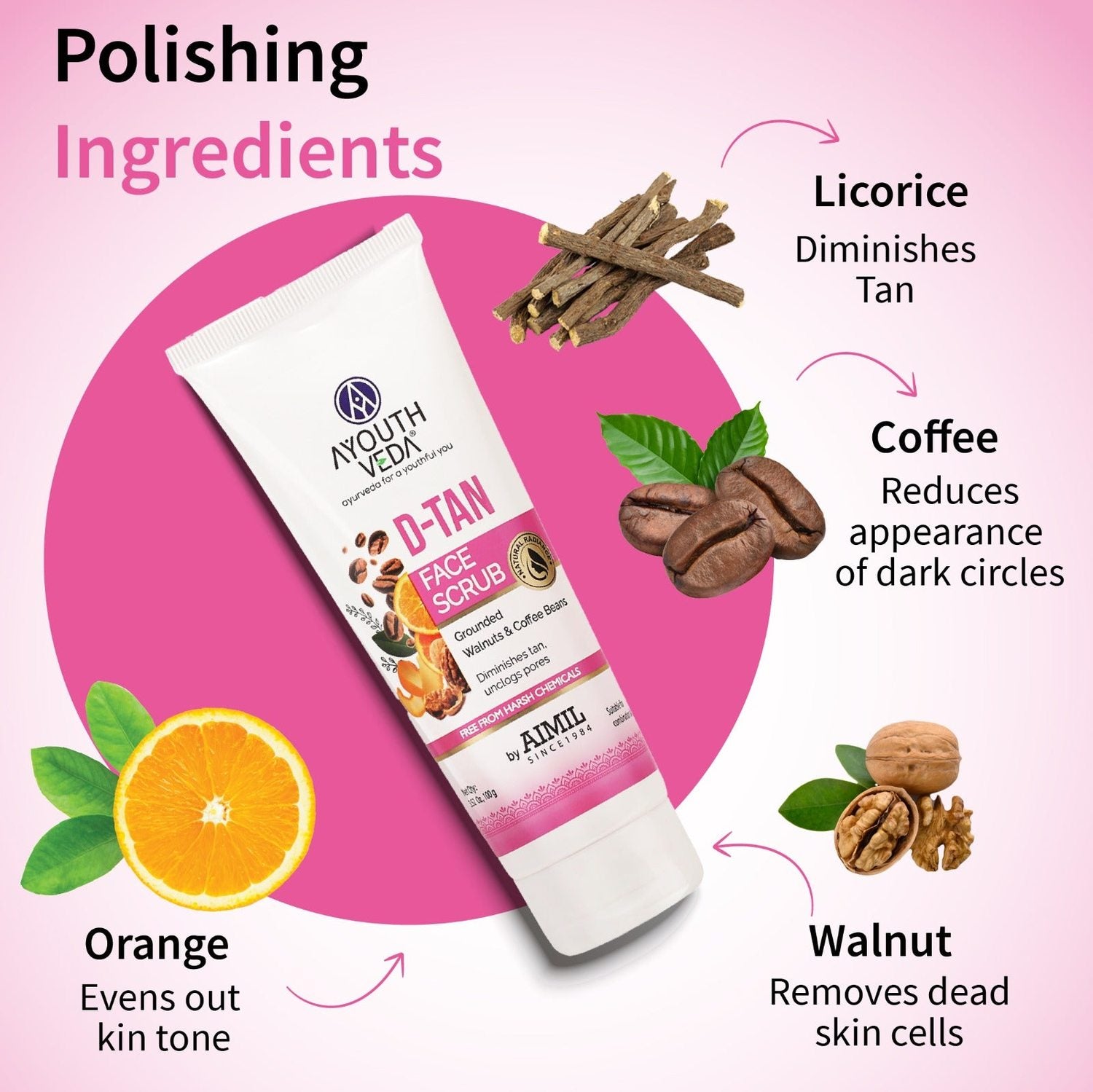 Ayouthveda D-Tan Scrub for Tan Removal, Glowing Skin & Deep Exfoliation | With Papaya, Lemon, Almond & Walnut | Removes Dead Skin Cells, Improves Texture | For All Skin Types | 100g