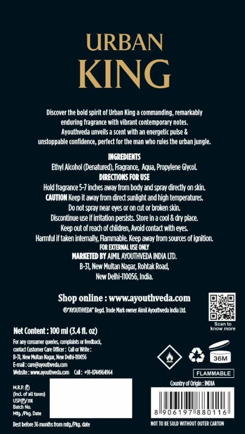 Ayouthveda Urban King Eau De Parfum for Men – Long Lasting Luxury Perfume (100ml)