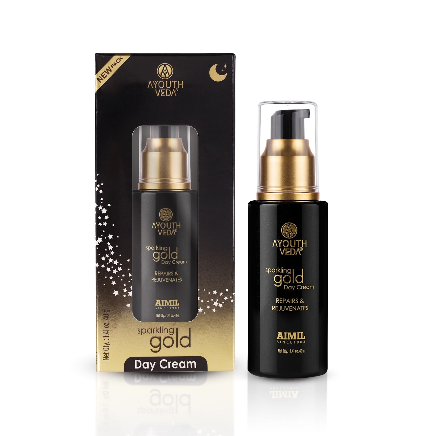 Ayouthveda Sparkling Gold Day Cream | 24K Nano Gold & Kashmiri Saffron | Anti-Ageing, Brightening & Blemish Reduction | Restores Skin Elasticity | Natural SPF Protection | For Dry to Normal Skin | 40g