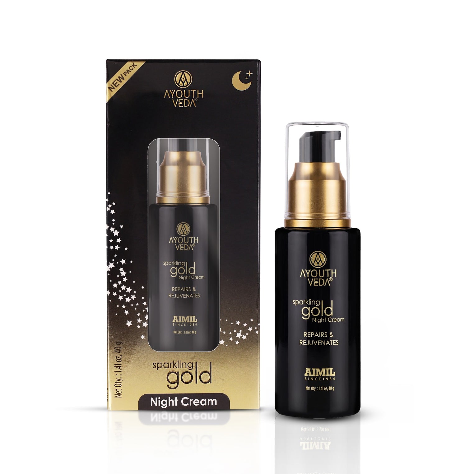 Ayouthveda Sparkling Gold Night Cream | 24K Nano Gold & Kashmiri Saffron | Reduces Fine Lines, Wrinkles & Dark Spots | Restores Skin Firmness & Elasticity | Overnight Anti-Ageing Face Cream | 40g