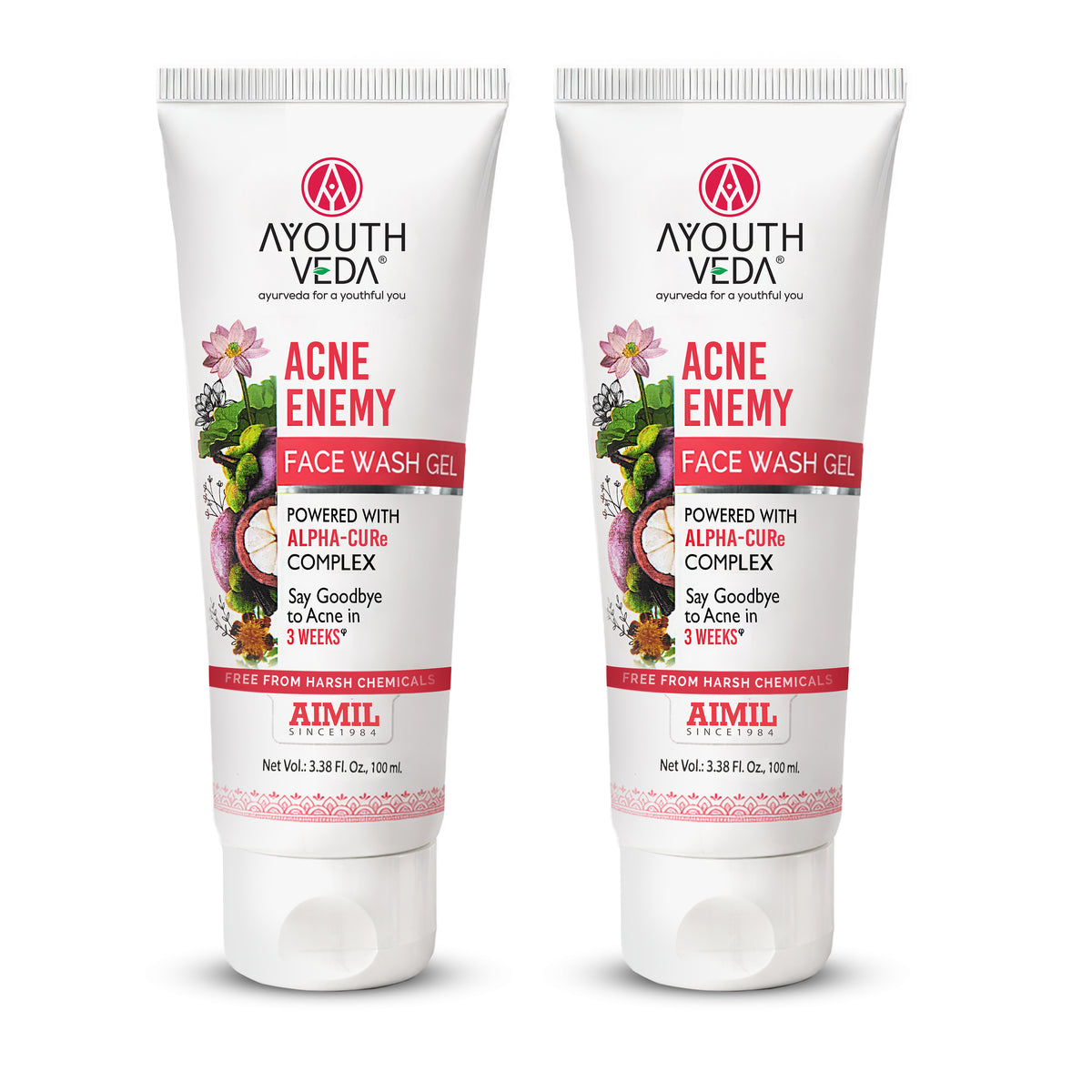 Ayouthveda Acne Enemy Face Wash Gel for Acne & Pimples | Fights Acne-Causing Bacteria & Excess Oil | With Alpha-CURe Complex, Garcinia & Manjistha | Sulfate-Free Gel Cleanser | For Acne-Prone Skin | Set of 2 Net Qty- 100 ml