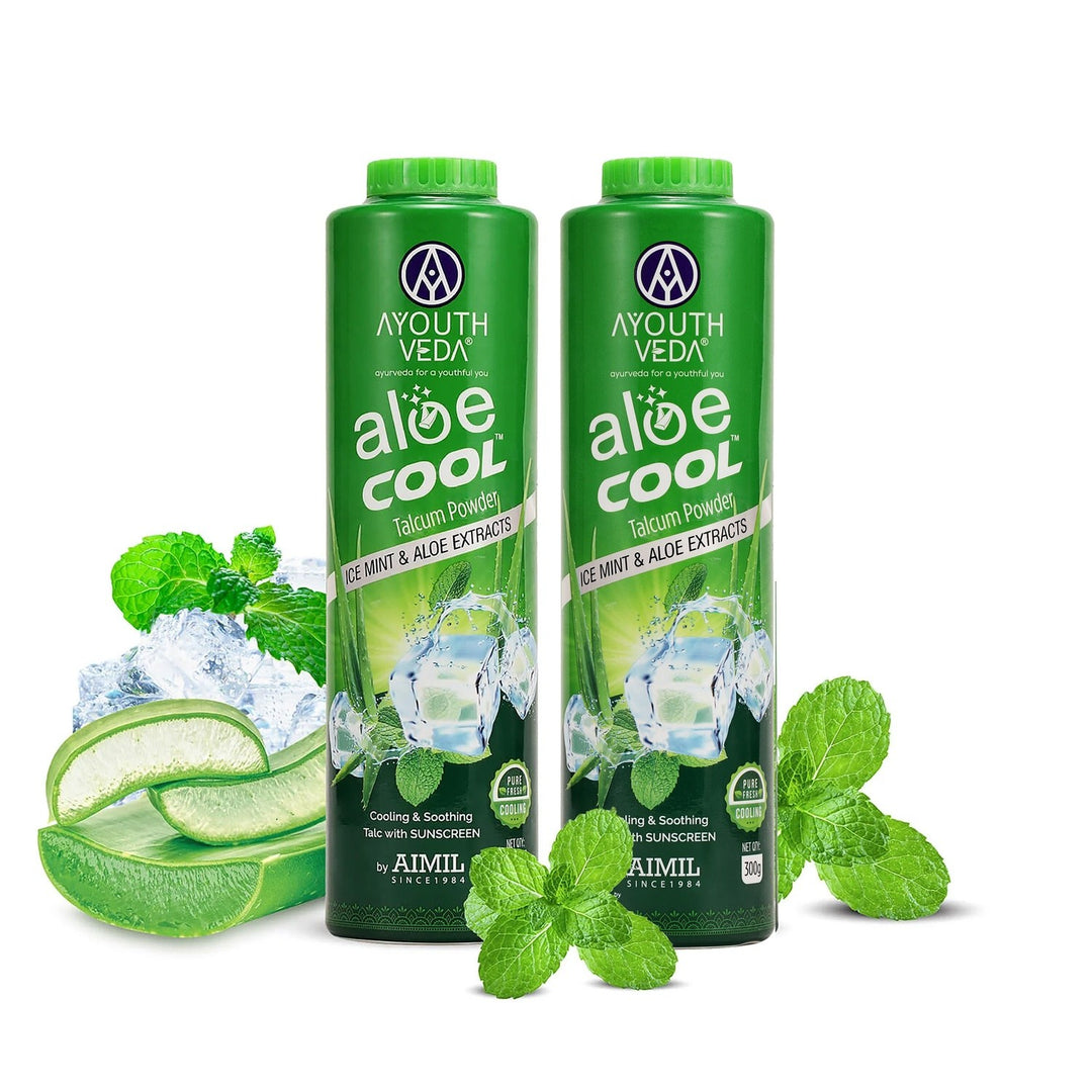 Aloe Cool Talcum Powder with Mint and Aloe Extracts 300g + 300g Free - Ayouthveda
