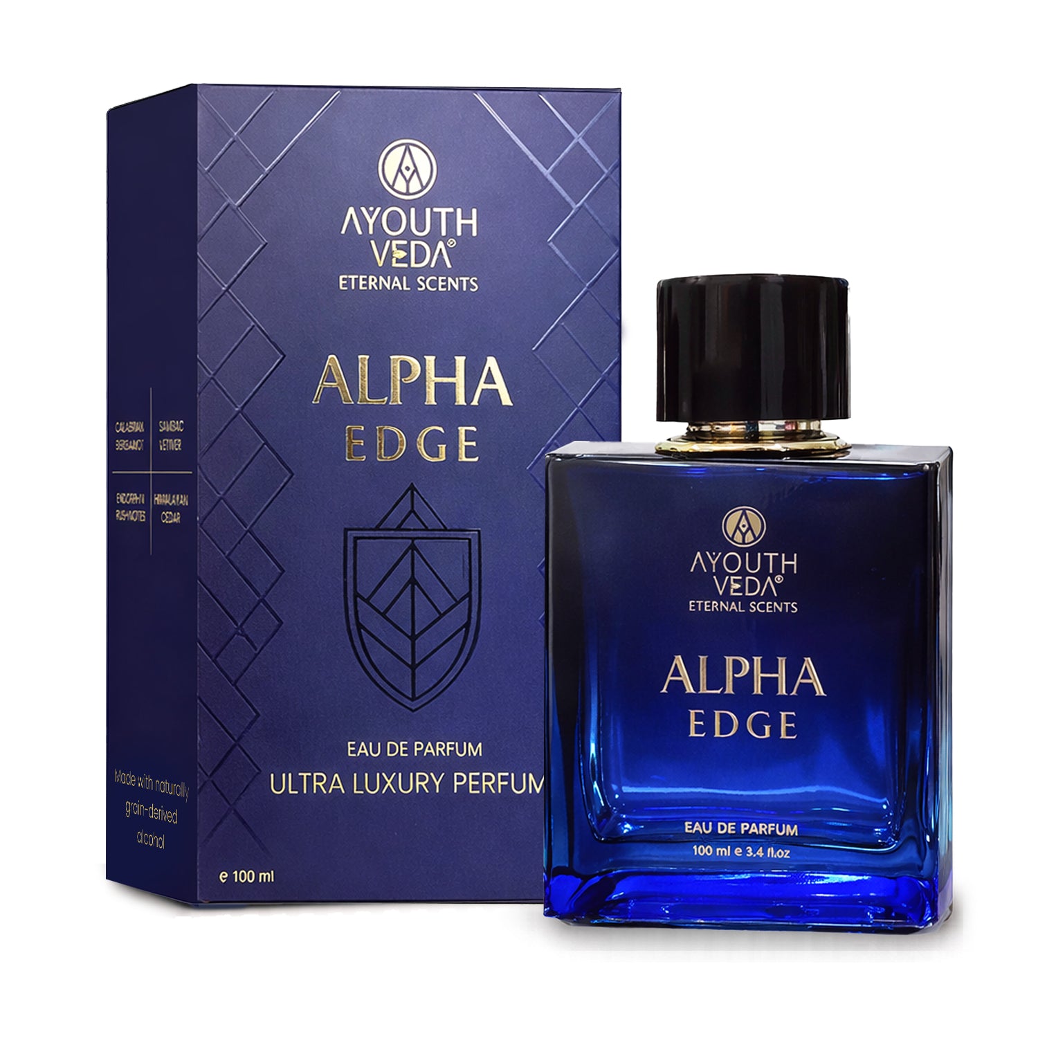 Ayouthveda Alpha Edge Eau De Parfum for Men | Long-Lasting Woody Spicy Luxury Perfume | Calabrian Bergamot, Sambac Vetiver, Endorphin Rush & Himalayan Cedar | Bold & Powerful Fragrance | 100ml
