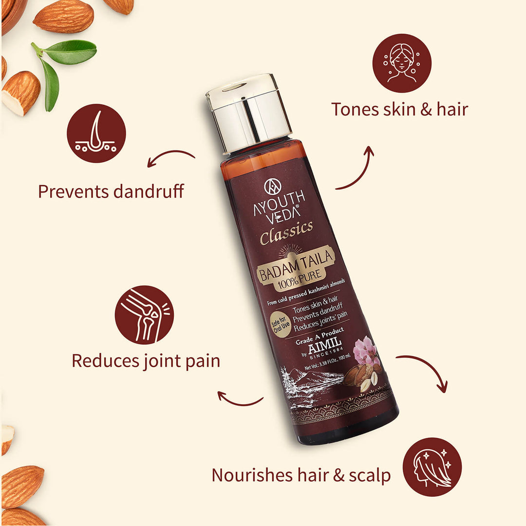 Ayouthveda Badam Taila | 100% Pure Almond Oil ( Net Qty- 100ml) - Ayouthveda