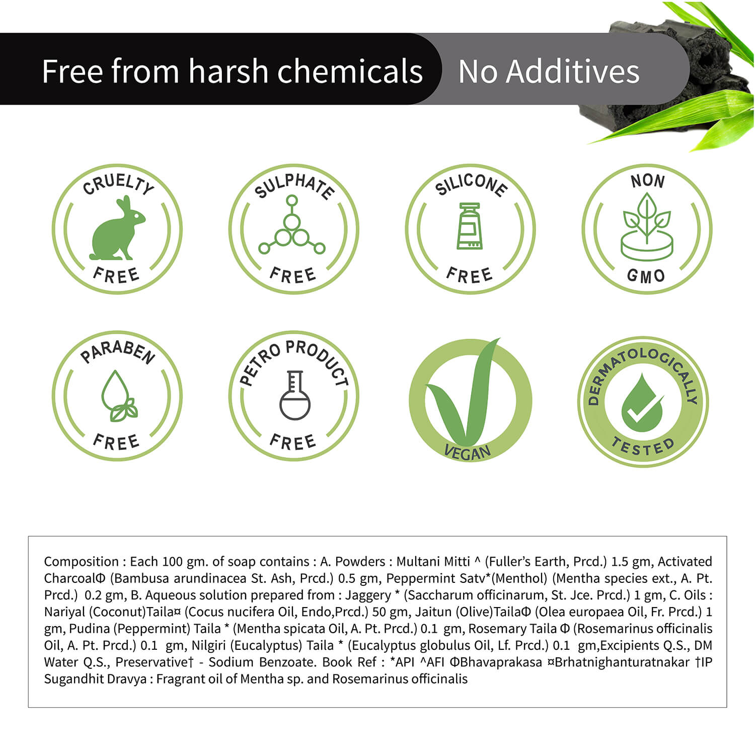 Charcoal Detox Handmade Castile Soap With Activated Charcoal & Jaggery ( Net Qty-110g ) - Ayouthveda