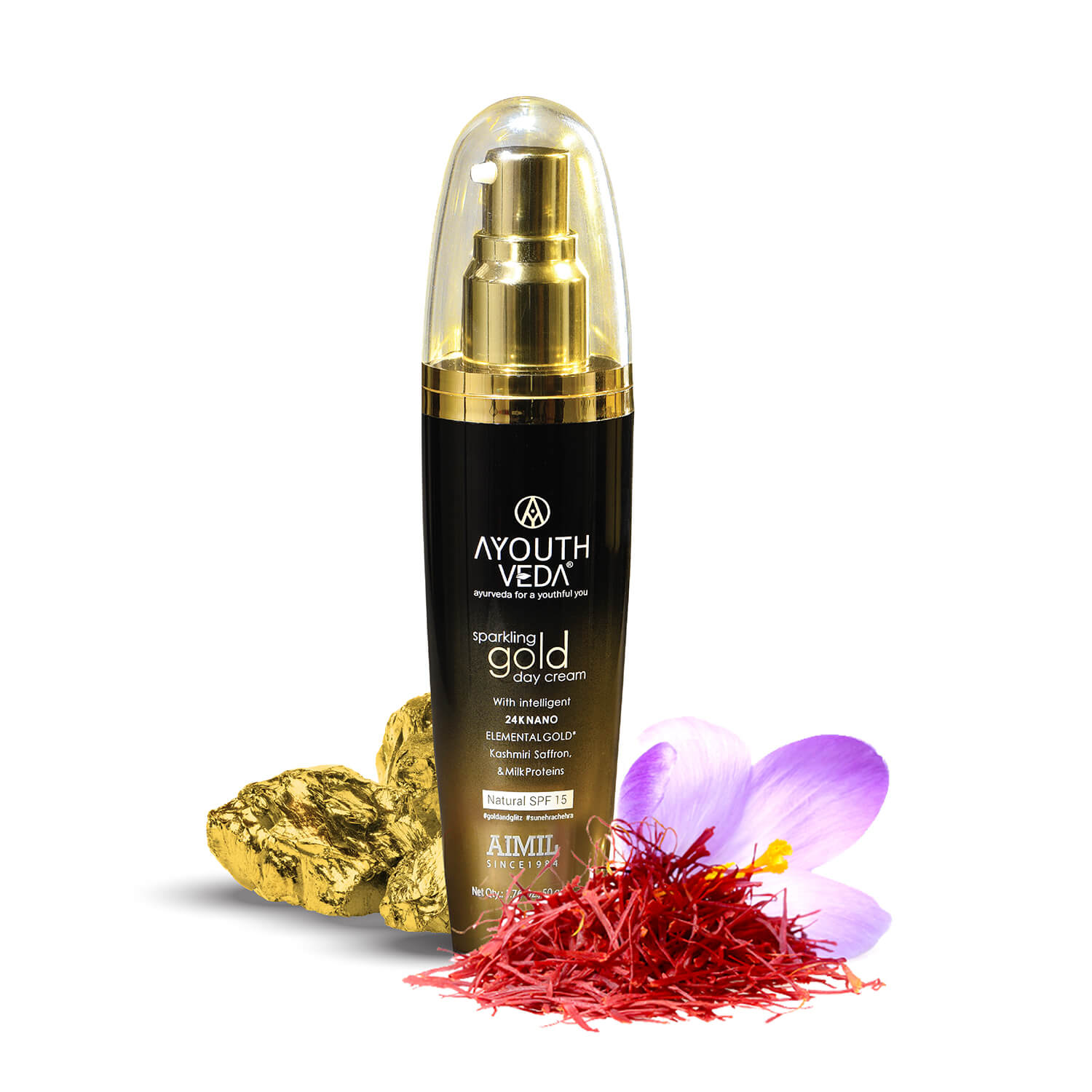 Sparkling Gold Day Cream With 24k Gold & Saffron (Net Qty-50g) - Ayouthveda