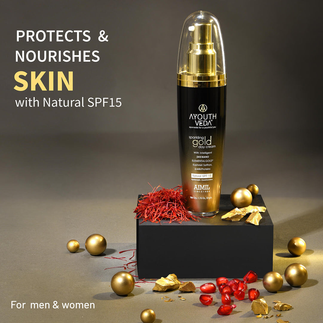 Sparkling Gold Day Cream With 24k Gold & Saffron (Net Qty-50g) - Ayouthveda