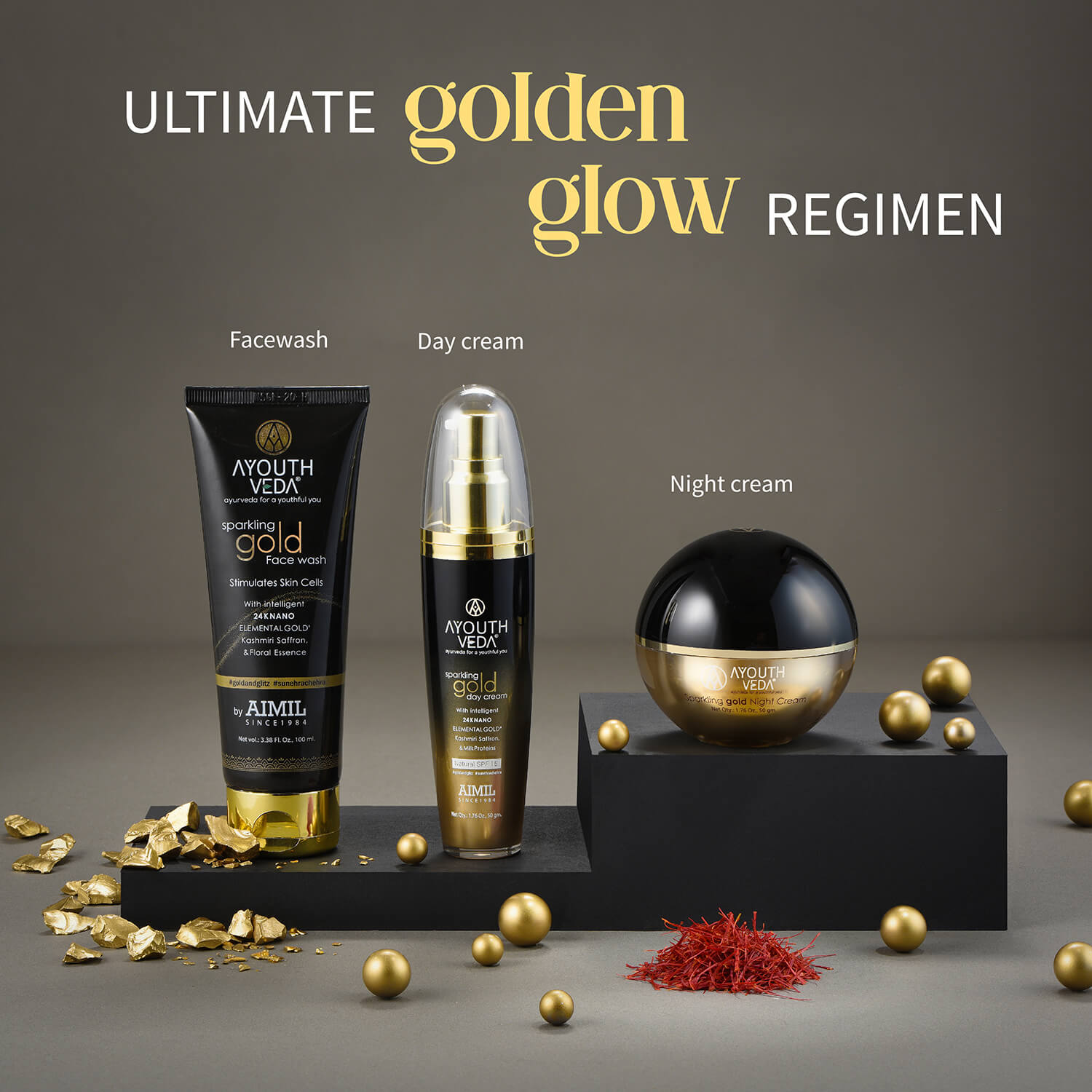 Sparkling Gold Day Cream With 24k Gold & Saffron (Net Qty-50g) - Ayouthveda