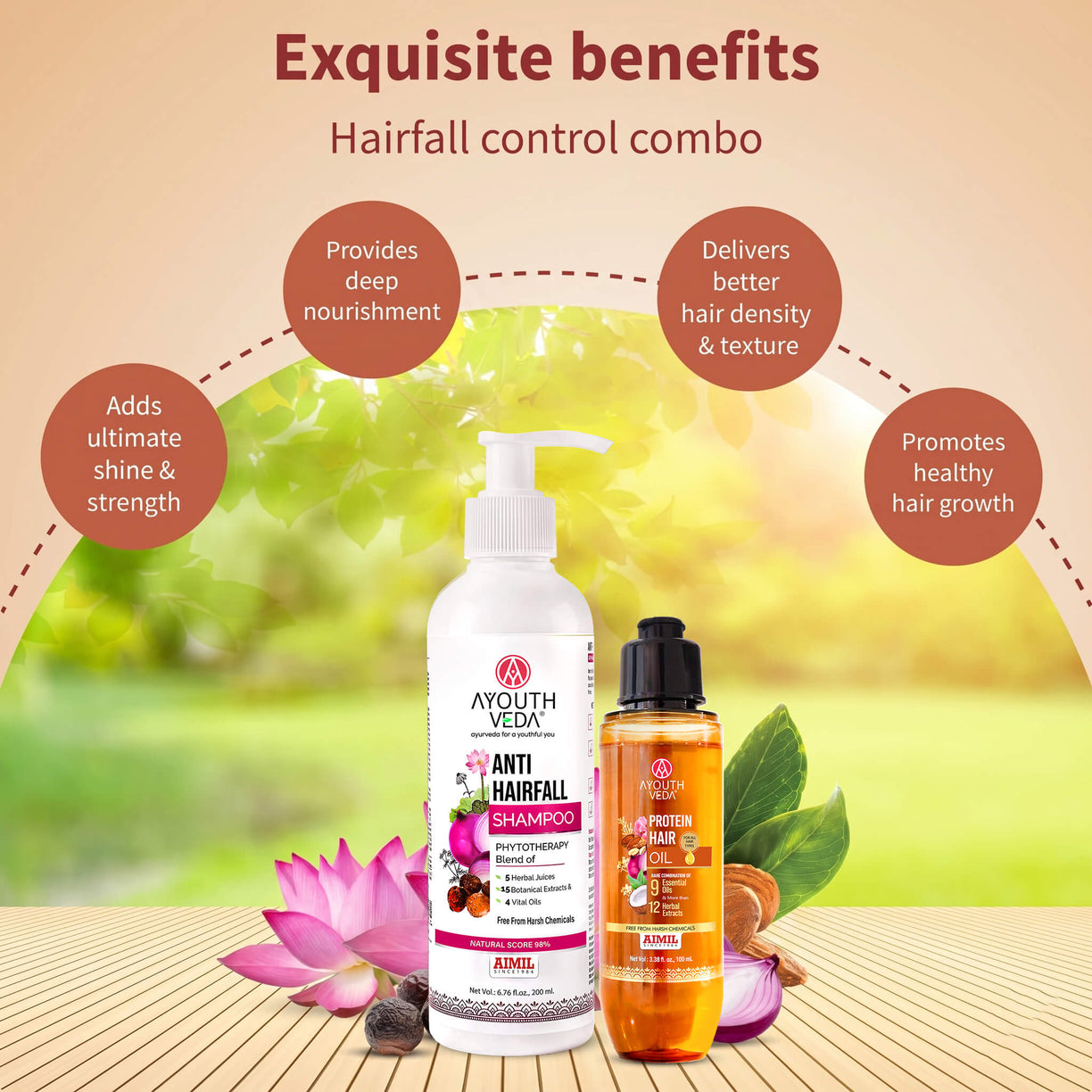 Ayouthveda Anti Hairfall Shampoo & Protein Hair Oil Combo | Complete Hair Care Kit | Cleanses, Nourishes & Strengthens Hair