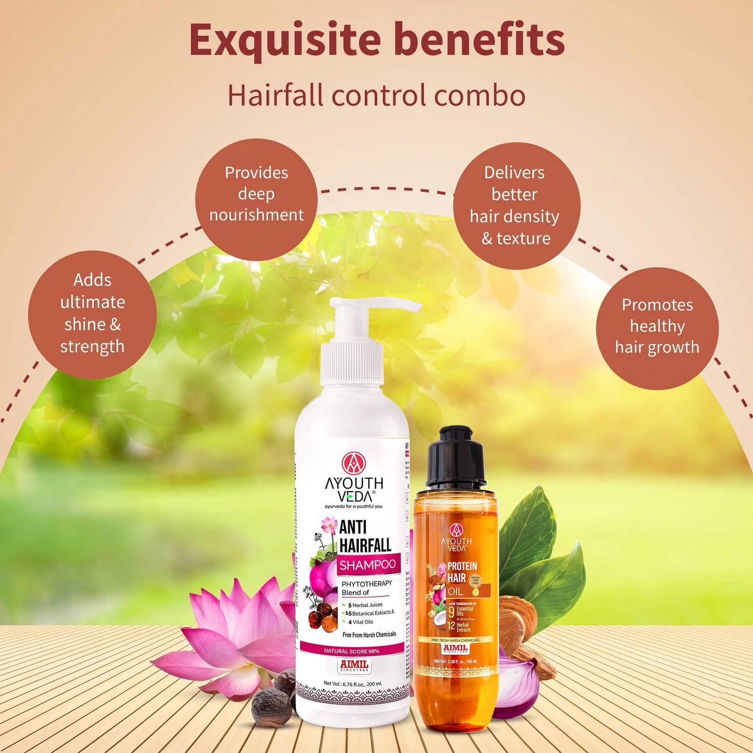 Ayouthveda Anti Hairfall Shampoo & Protein Hair Oil Combo | Complete Hair Care Kit | Cleanses, Nourishes & Strengthens Hair