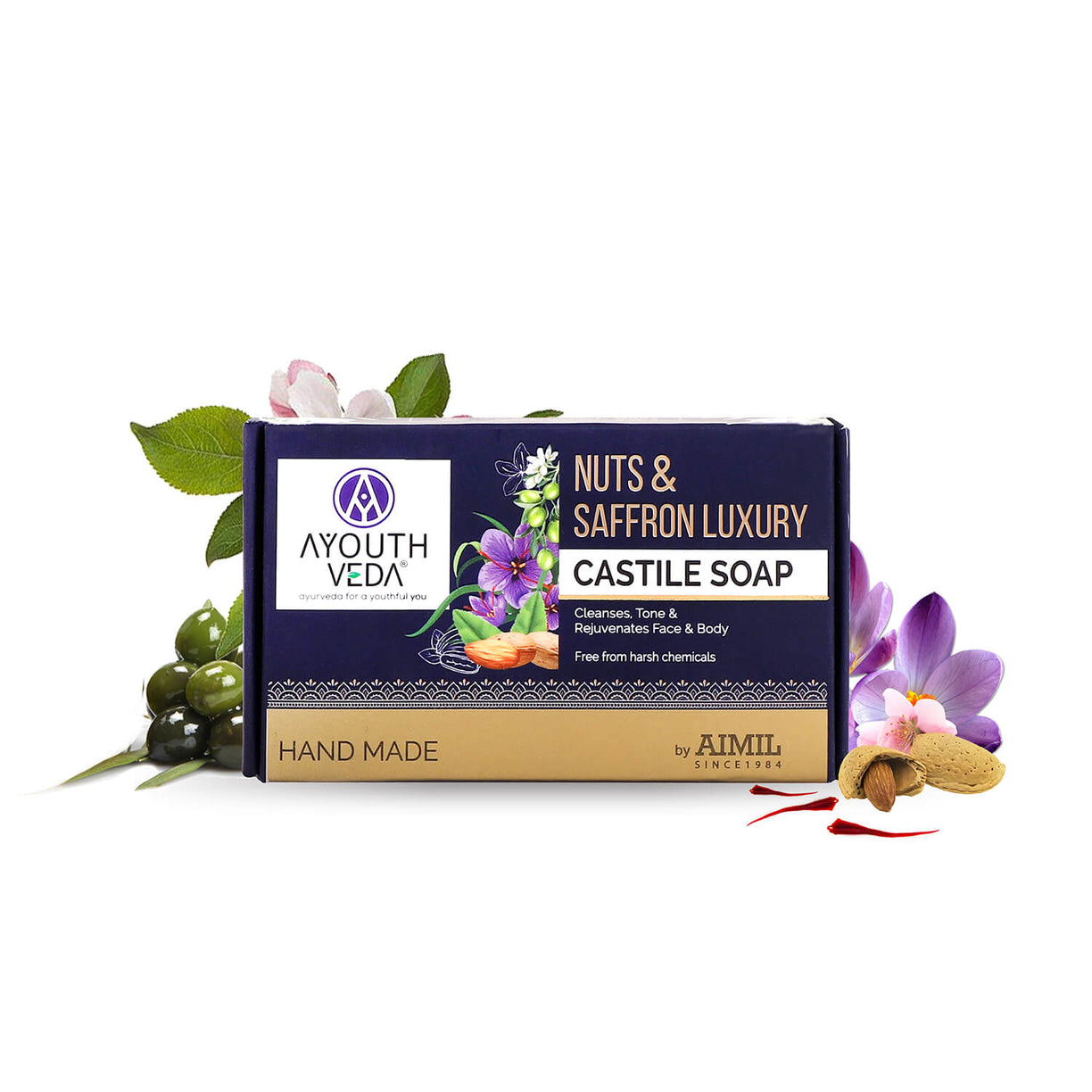 Nuts & Saffron Luxury Handmade Castile Soap 100g - Ayouthveda