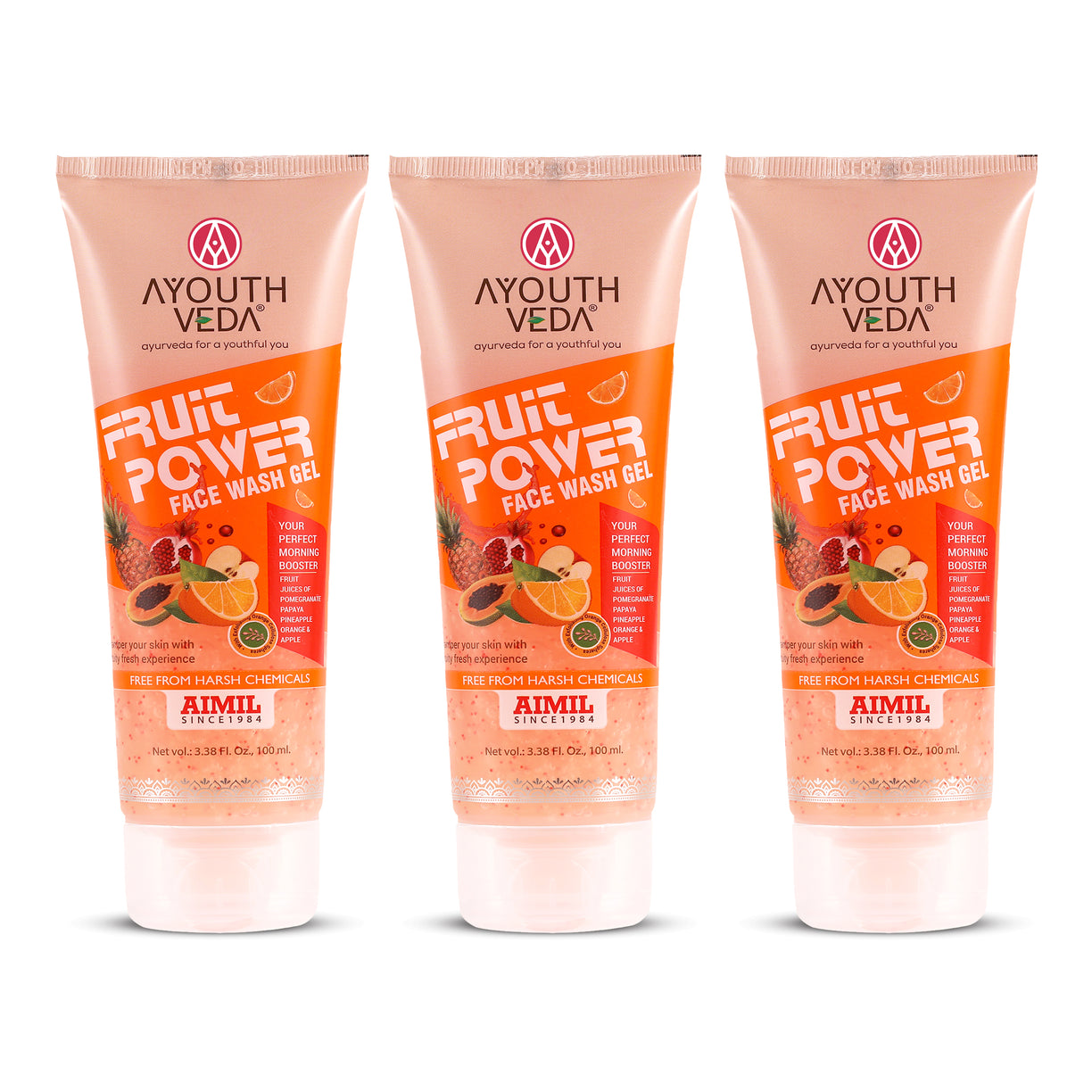 Ayouthveda Fruit Power Face Wash Gel | With 5 Fruit Juices, Aloe Vera & Coconut Water | Refreshing Cleanser That Removes Dirt, Improves Skin Texture & Natural Glow | For All Skin Types | Net Qty - 100ml