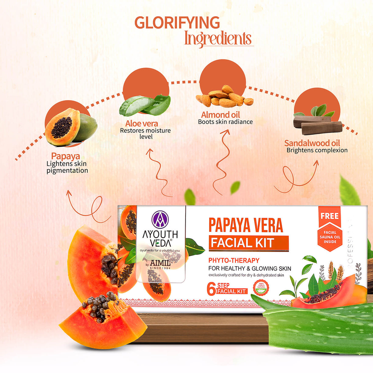 Papaya Vera Facial Kit for glowing skin 230g - Ayouthveda