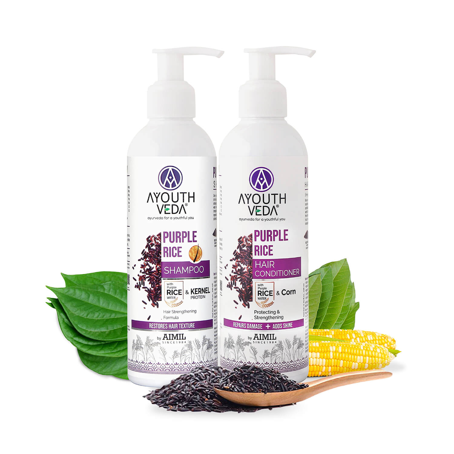 Purple Rice Hair Care Combo (Purple Rice Shampoo 200g + Purple Rice Conditioner200g) - Ayouthveda