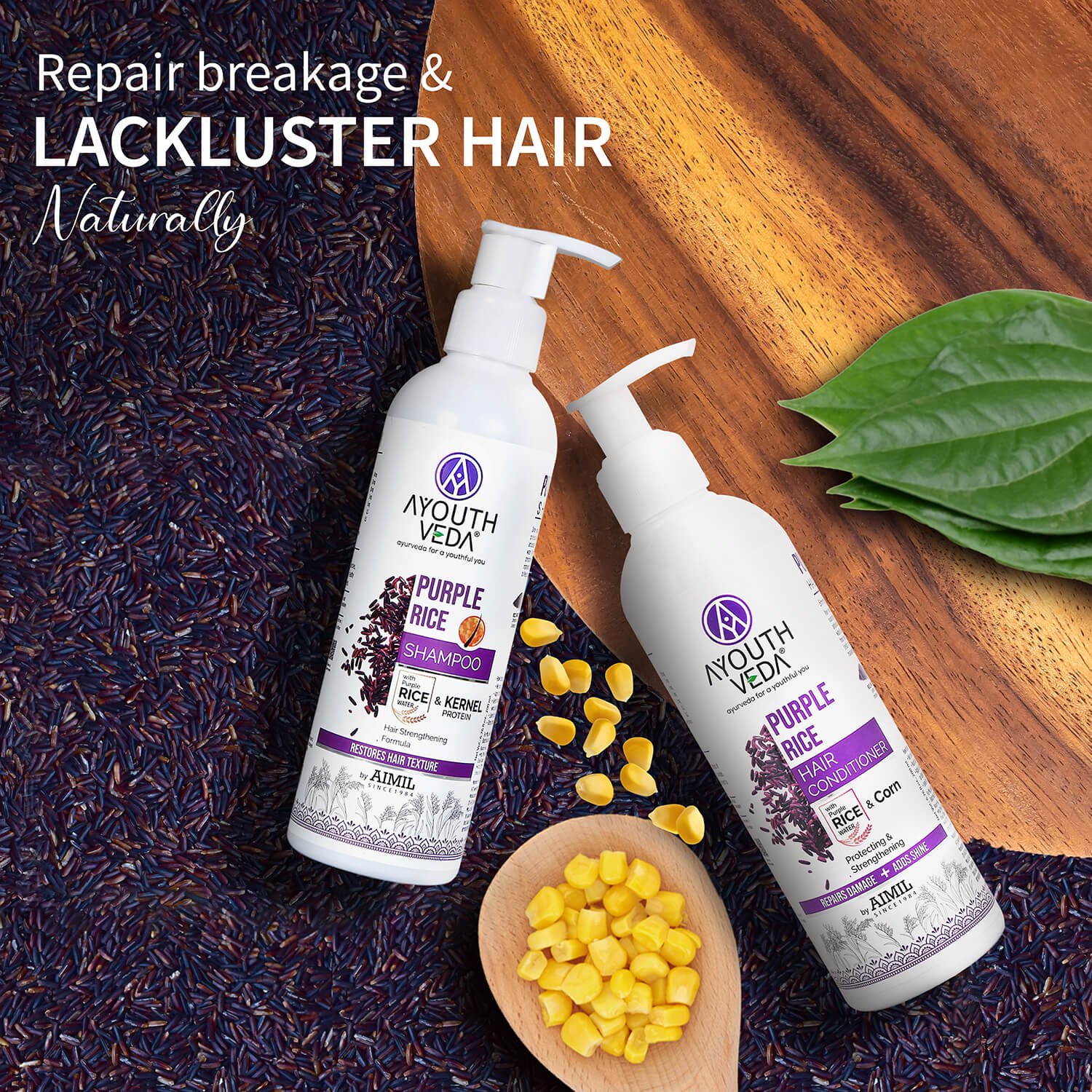Purple Rice Hair Care Combo (Purple Rice Shampoo 200g + Purple Rice Conditioner200g) - Ayouthveda