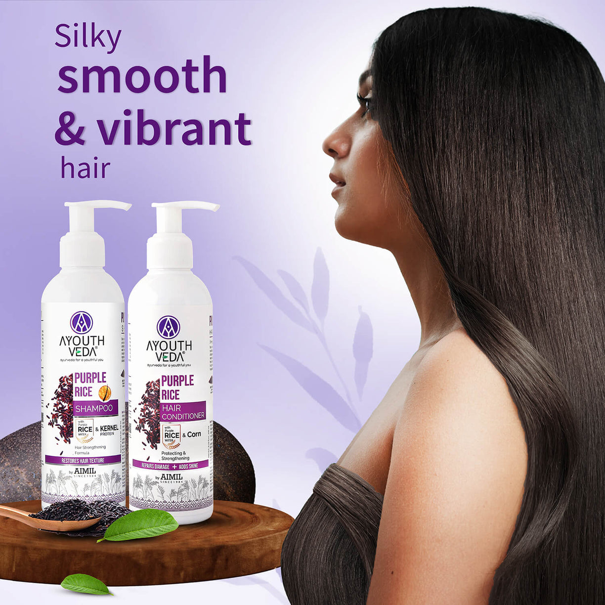 Purple Rice Hair Care Combo (Purple Rice Shampoo 200g + Purple Rice Conditioner200g) - Ayouthveda
