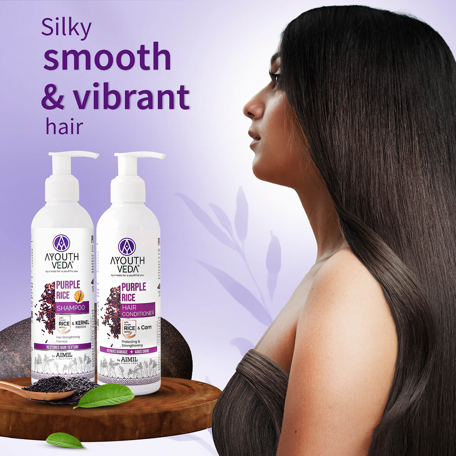 Purple Rice Hair Care Combo (Purple Rice Shampoo 200g + Purple Rice Conditioner200g) - Ayouthveda